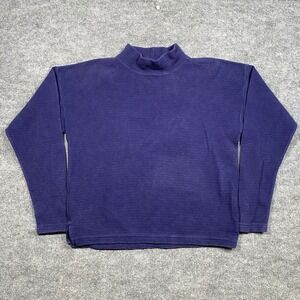 Joan Vass USA Mens Navy Blue Ribbed Knit Mock Neck Pullover Sweater Made‎ in USA